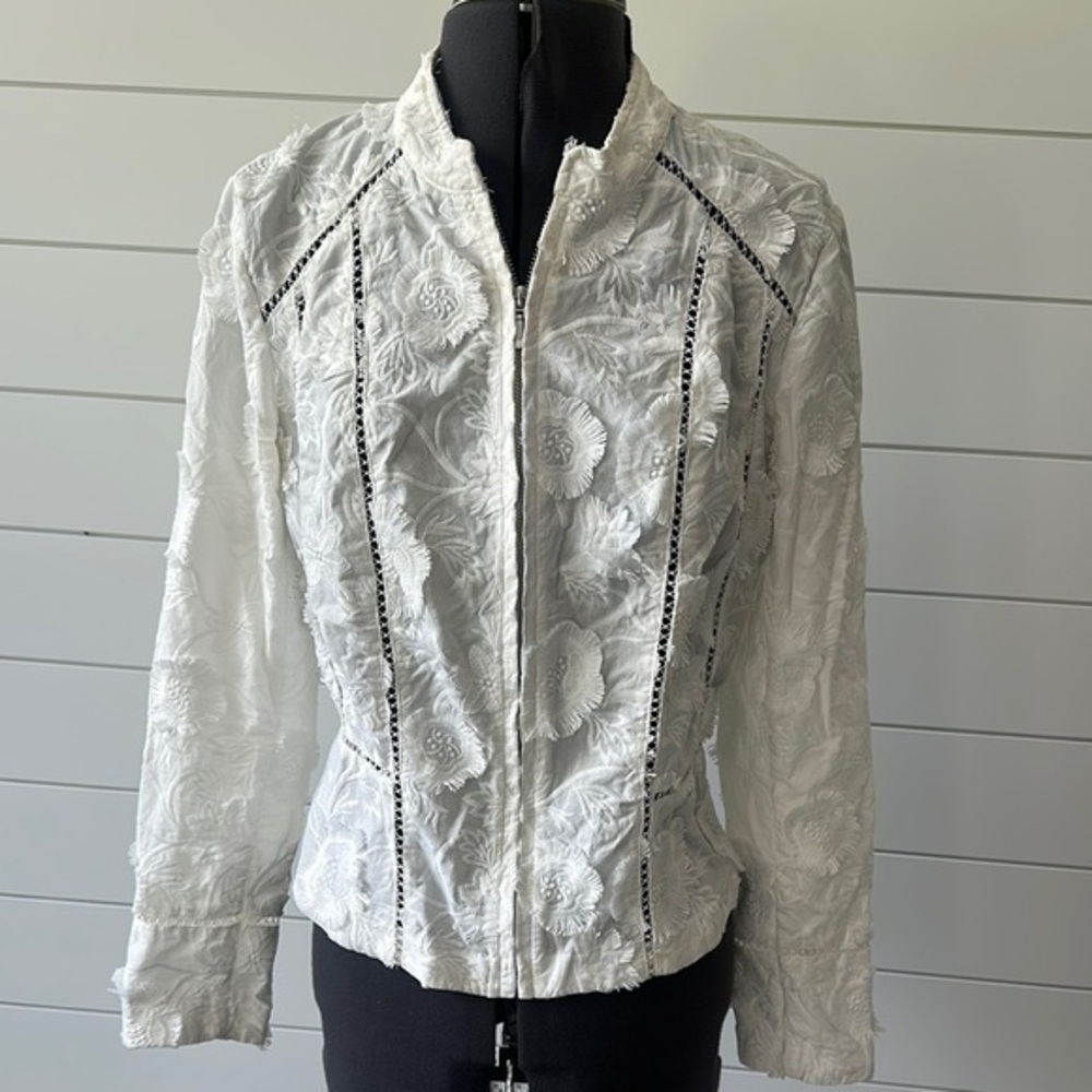 INC blazer Elegant White Floral Jacket size medium